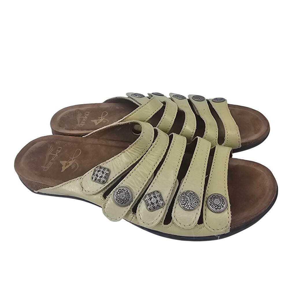 Dansko Janie Ivory Leather Medallion Buttons Slide Comfort Sandal EU 40 US 9.5